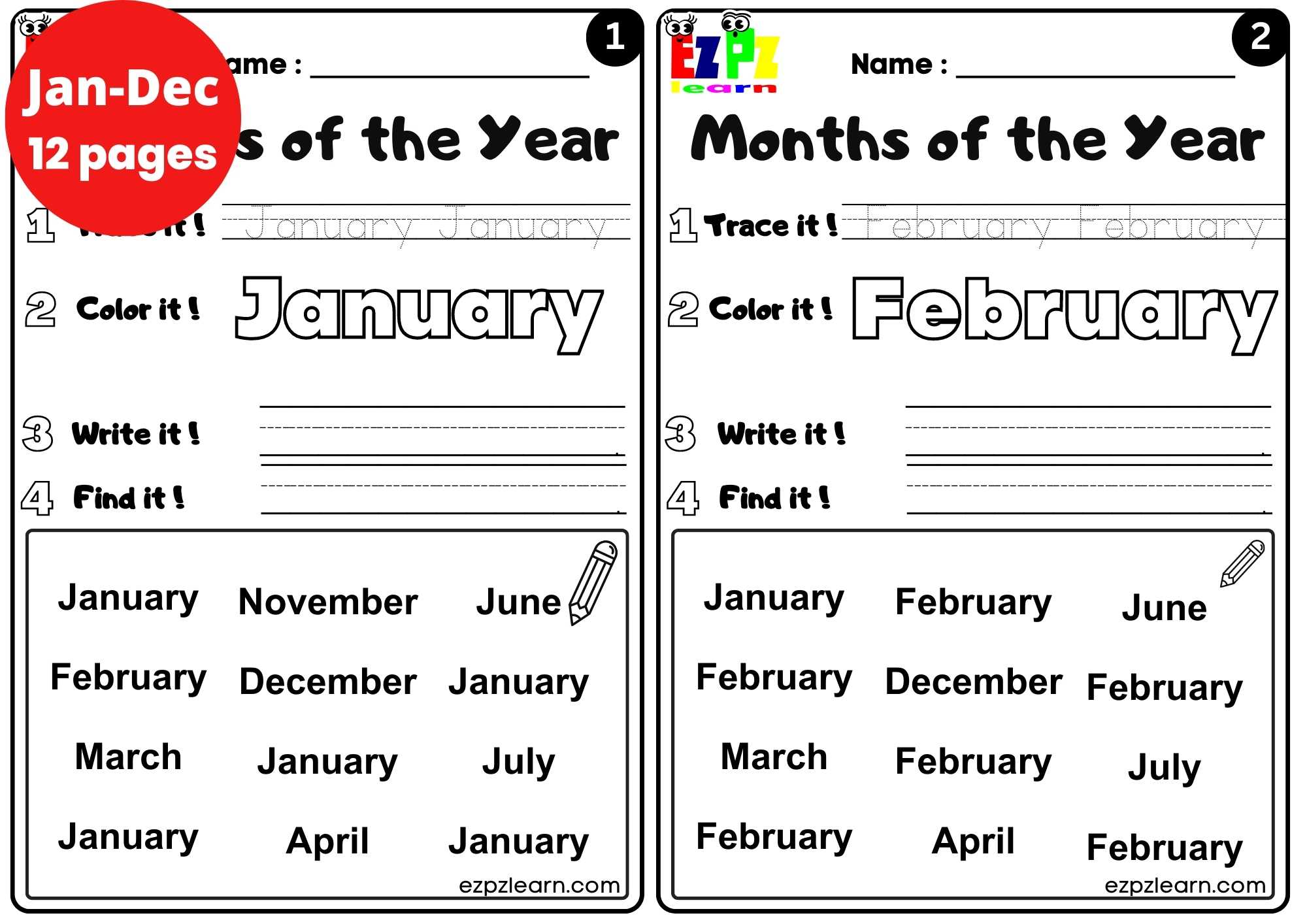 Months Of The Year Ezpzlearn